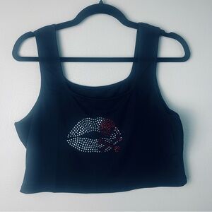 Rhinestone Crossbone & Lip Studded Tank Top